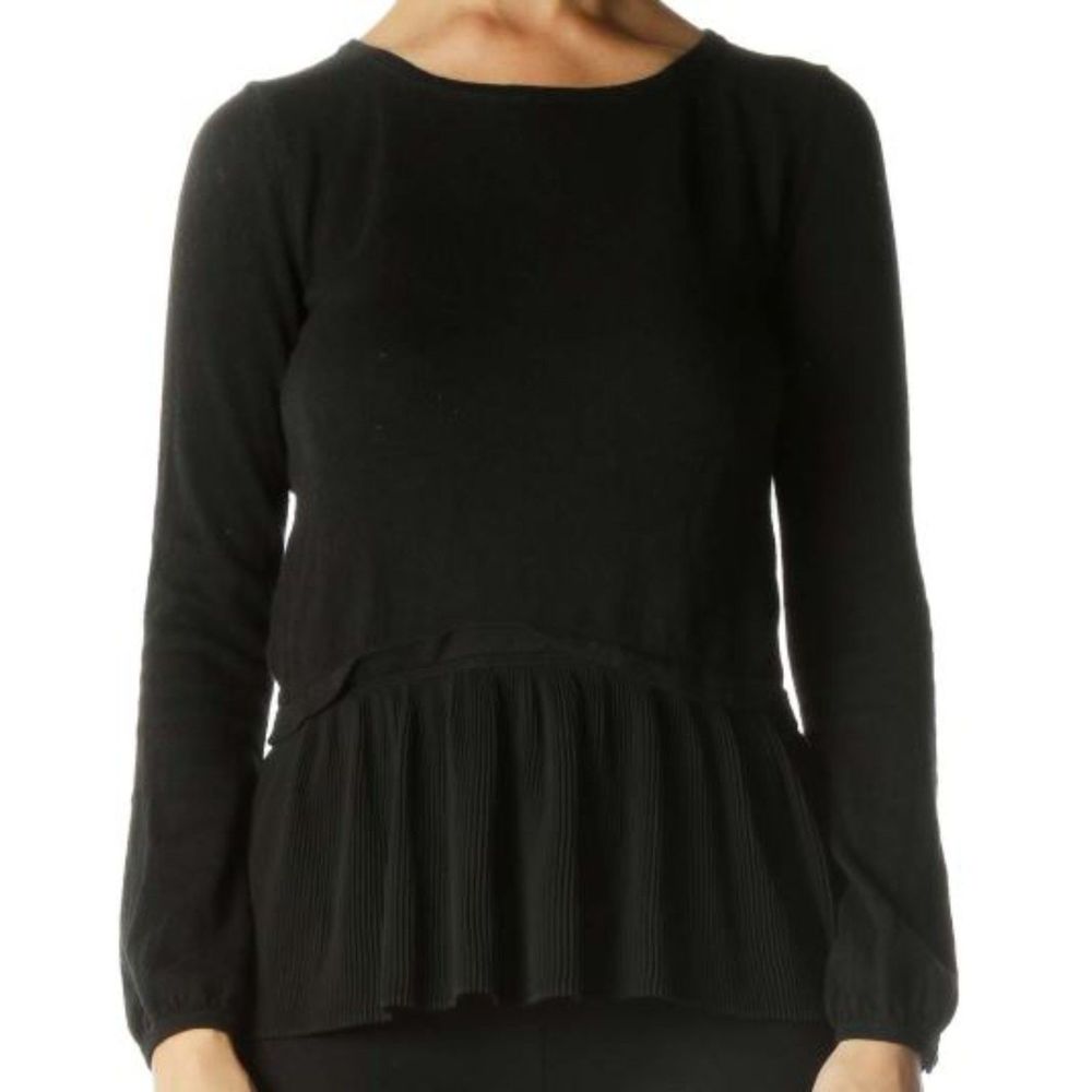 Ann Taylor Loft Black Crew Neck Peplum Long Sleeve Sweater S